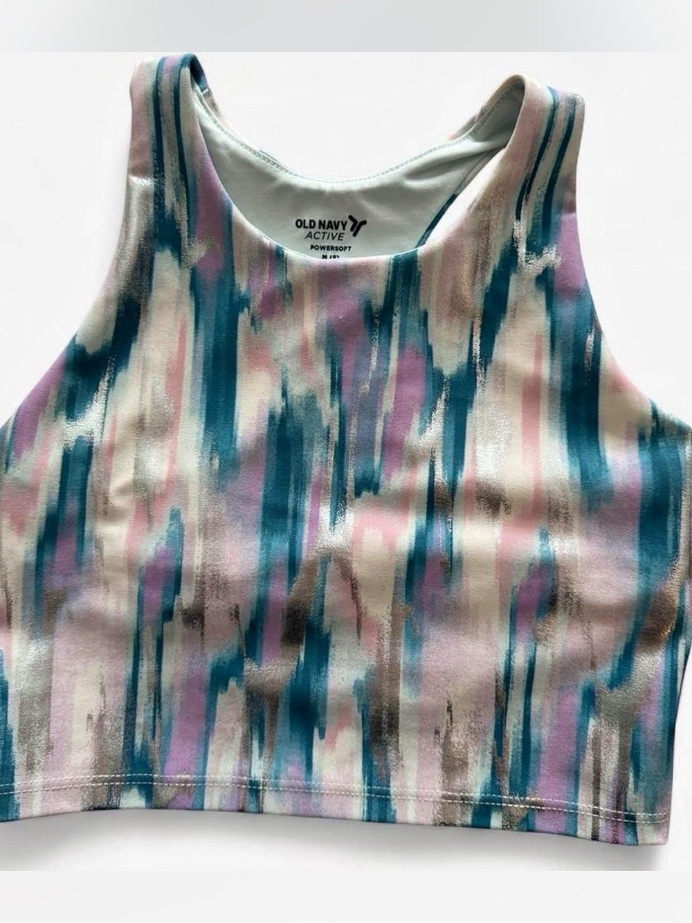 Old Navy Active Teal, Pink & White Abstract Brushstroke Crop Tank